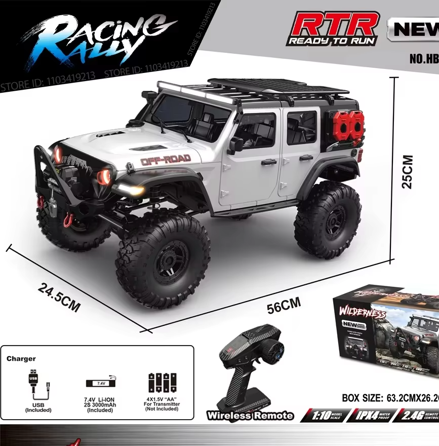 2025 New Upgrade HB-R1011 Jeep Rubicon Recon Rc Car 1:10 Full Scale Model Climbing Car High Speed Off-Road Vehicle
