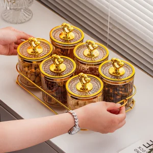 Toples Set Dengan Nampan Guci Makanan Toples Penyimpanan Dapur Set Toples Kue